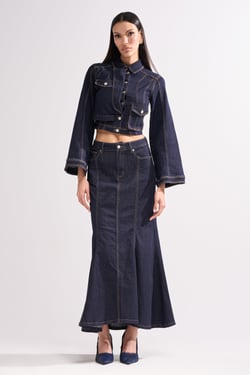 AKIRA Shes Gone, Dance On Denim Maxi Skirt | Size XL