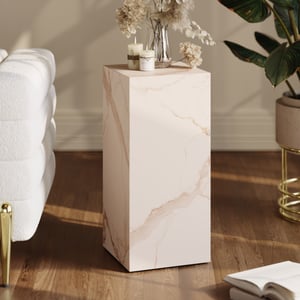 Beige Sintered Stone Plinth Pedestal Plant Stand & Side Table