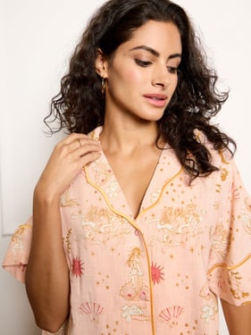 Womens Linen Blend Oversize Pyjamas Pink Goddess Love - 3XL / 22-24 / Pink