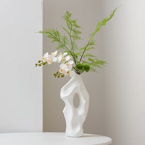 Artificial Flower Arrangement with Modern White Sculptural Vase for Living Room