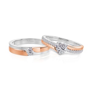 Jeulia Amore Curved Two Tone Couple Rings Sterling Silver