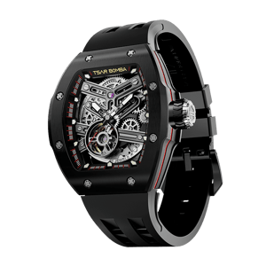 TSAR BOMBA Men's Automatic Skeleton Watch | Interchangeable Luxury Design | Black | Atomic TB8218 | Stainless Steel