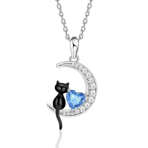 Jeulia Luna Astra Moon Black Cat Necklace with Birthstone