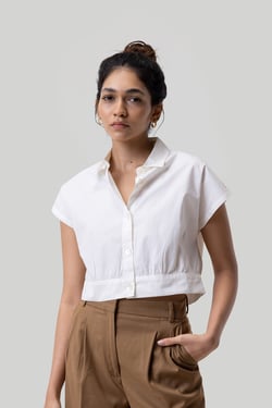 Oversized Crop Shirt in Off-white - Off-white / XL