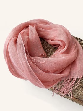 100% Linen Lightweight Solid Color Scarf BIANCA - Coral / One-Size
