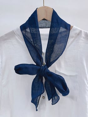 100% Linen Hand-Tie-Dyed Scarf - Solid Navy / One Size