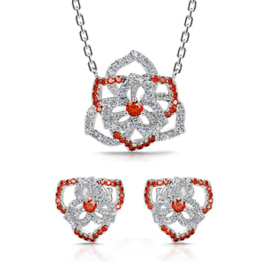 Jeulia"Love Never Die" Heart Petals Flower Sterling Silver Jewelry Set