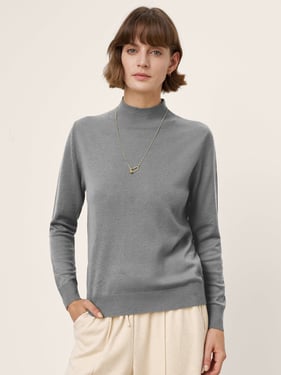 100% Extra-Fine Merino Wool Crew Neck Ribbed Knit Sweater CASSIA - Charcoal Grey / XXL