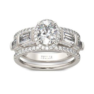 Jeulia Halo Oval Cut Sterling Silver 3PC Ring Set