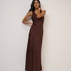 Chocolate Brown Satin Joey Maxi Dress