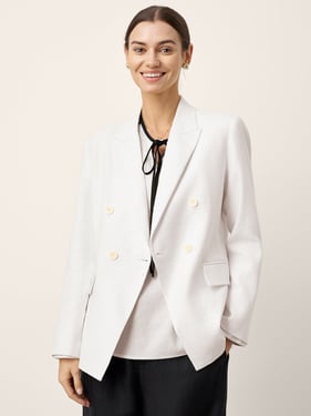 Linen Peak Lapel Crossover Blazer IRIS - Optic White / XXL