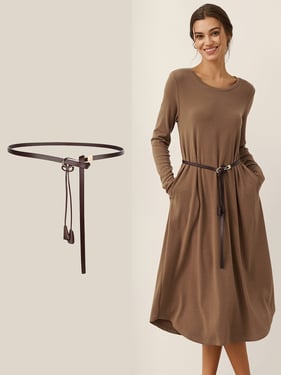 Recycled Leather Belt Versatile Styling For Dress And Blazer VIVETTE - Brown / One Size