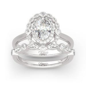 Jeulia Vintage Halo Oval Cut Sterling Silver Ring Set
