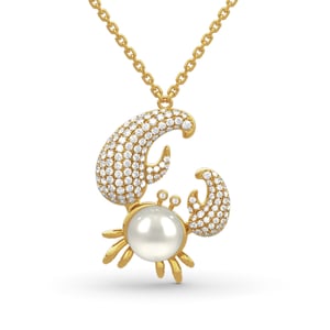 Jeulia Cultured Pearl Crab Pendant Sterling Silver Necklace