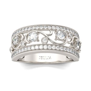 Jeulia Milgrain Scrollwork Round Cut Sterling Silver Women's Band
