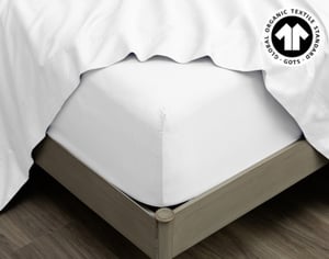 QE Home 300TC Organic Cotton Fitted Sheet in White, GOTS Certified, Twin XL