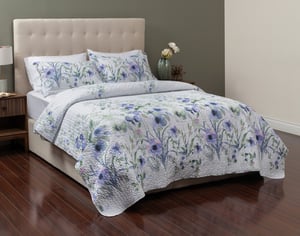 QE Home Evelyn Recycled Polyester Coverlet Set, Botanical, Blue, King