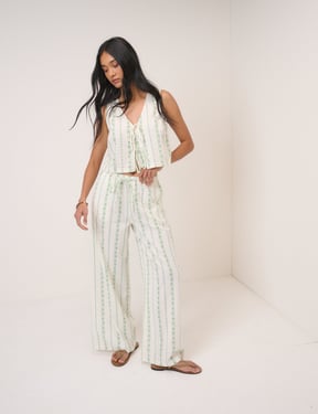 White Printed Reese Wide Leg Trousers
