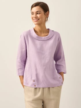 Linen Round Soft-Fold Collar Top ANAIS - Lavender / XXL