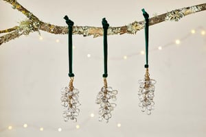 nkuku Danvi Glass Drop Baubles Set Of 3 | Christmas Decorations | Brass/Clear