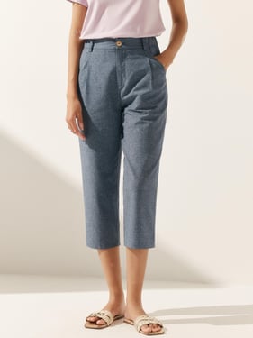 Linen Easy Elastic Waist Pants - Dusty Blue / XXL