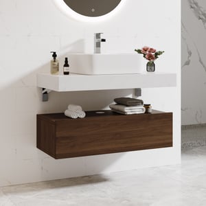 35" Floating Bathroom Vanity Set with Single Sink White and Walnut Modern Style