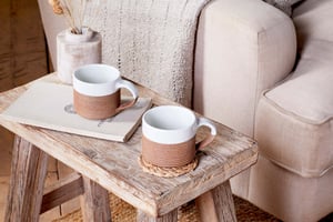 nkuku Mali Ribbed Coffee Mug Set Of 2 | Tableware | White/Terracotta