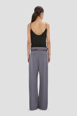 Victoria Beckham Straight Leg Folded Trouser In Flint - 14 - Womens