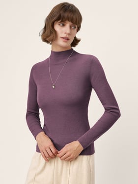 100% Extra-Fine Merino Wool Mock Neck Knit Sweater TIA - Violet Velvet / L