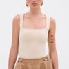 AKIRA New Standard Square Neck Sleeveless Bodysuit In Beige