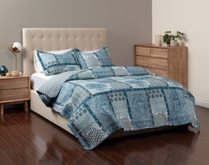 QE Home Chester Recycled Polyester Coverlet Set, Geometric, Blue, King