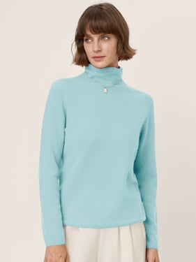 Premium Cashmere Blend Hand-Finished Seamless Turtleneck Knit Top TOVE - Soft Teal / XXL