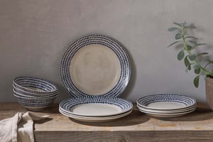 nkuku Indigo Drop Dinnerware Set Set Of 12 | Tableware | Cream/Indigo
