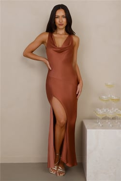 The Loretta Cowl Satin Maxi Dress Copper