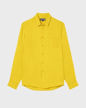 Vilebrequin - Men Linen Shirt Solid - Shirt - Caroubis - Yellow - Size XL