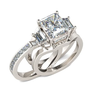 Jeulia Three Stone Radiant Cut Sterling Silver Ring Set