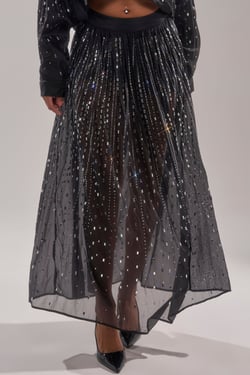 AKIRA Dancing Queen Rhinestone Mesh Maxi Skirt | Black | Size 1X