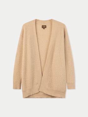 Organic Color Cashmere Ajour Knit Open front Cardigan - 2XL / Beige / WK1032-0002/0000