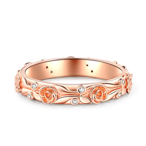 Jeulia Rose and Leaf Carved Unique Sterling Silver Women's Band
