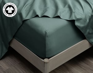 QE Home 300TC Organic Cotton Fitted Sheet in Hemlock, GOTS Certified, Green, King
