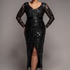 Goddiva Plus Tassel & Sequin Midaxi With Front Split - Black
