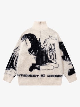 Street Subculture Angel Jacquard Cardigan Sweater - Apricot / 2XL