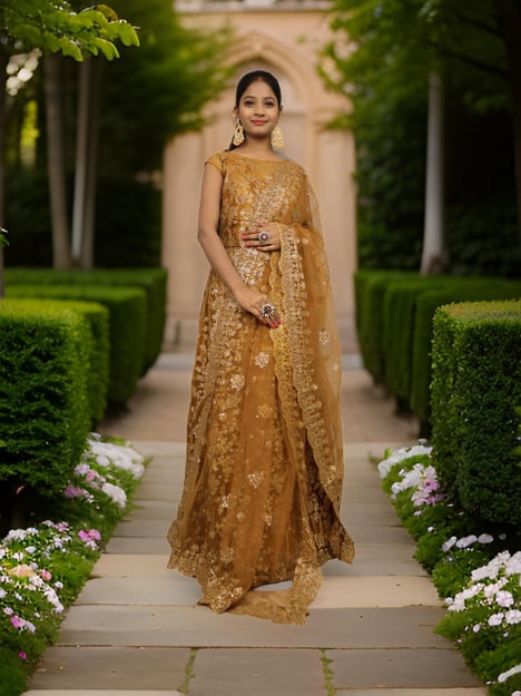 Gown with Shimmery Rubber & Beads Work by Shreekama
