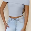 BASE Luxe Rib Off Shoulder Top Blue