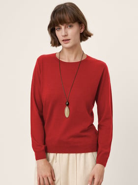 100% Extra-Fine Merino Wool Essential Crew Neck Knit Sweater BRIDGET - Ruby Red / XXL