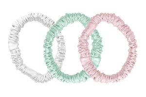 Brilliant White / Teal Breeze / Precious Pink Silk Hair Ties Set - White/Teal/Pink