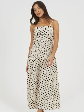 Brave Soul Polka Dot Dress - Cream Black - XS