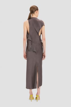 Victoria Beckham Kyra Midi Dress In Ore - 14 - Womens
