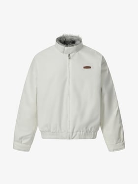 Vintage Stand Collar Fur Lined Bomber Jacket - White / XL