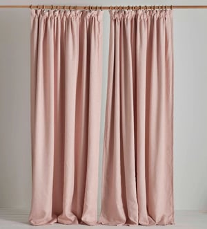 Blush Pink Twill Cotton Linen Blackout Pencil Pleat Curtains (Pair)
